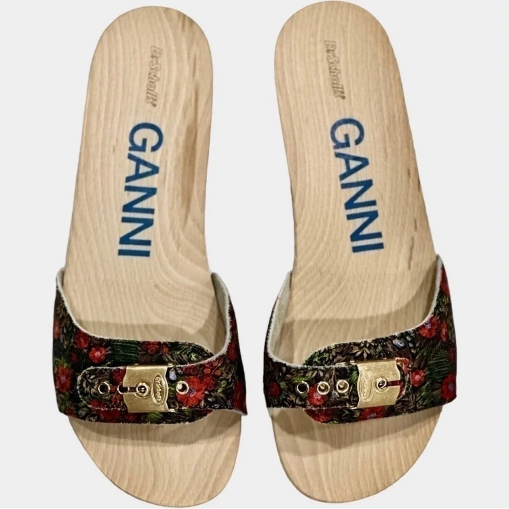 GANNI X Dr. Scholl Red Floral Slip on Low Heel Sandal Clogs Size 8 NEW